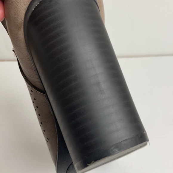 Qupid Mesh V Cut bootie faux leather closed pointy toe side cut 4” dark taupe - Picture 12 of 16